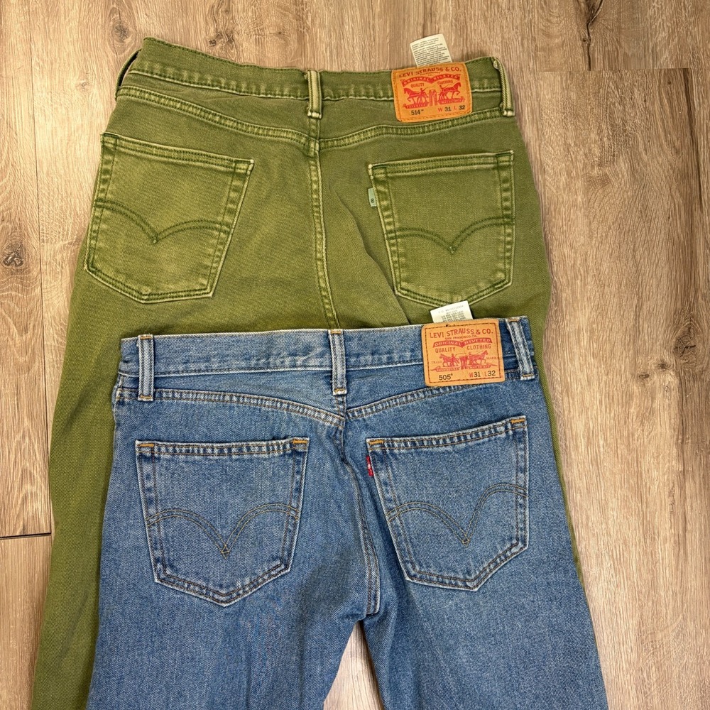 Lot of 2 Levis 514 505 Mens Jeans 31x32 Green Blue Straight Fit Y2K